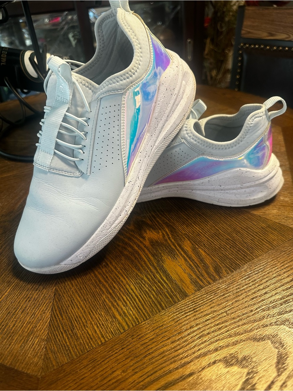 Women's White Sneakers with Iridescent Blue-Purple Accents